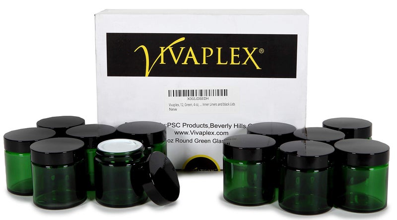 Vivaplex, 12, Green, 4 oz, Round Glass Jars, with Inner Liners and black Lids - Image 3